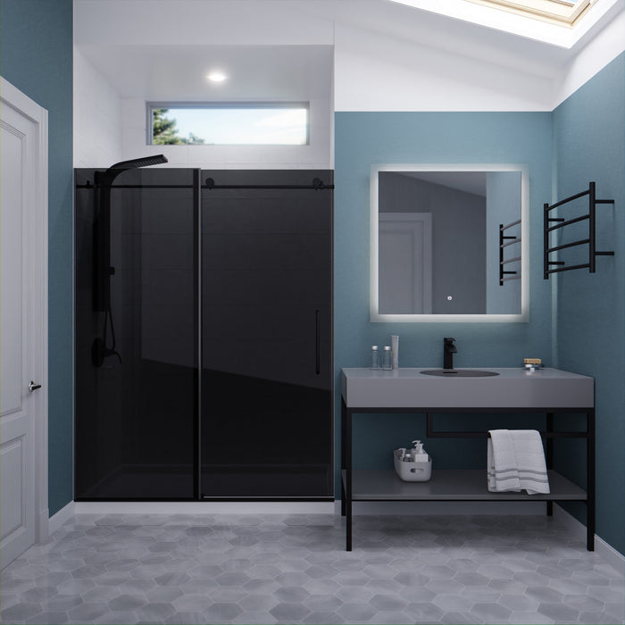 ANZZI SD-AZ8077-02MBT Leon Series 60" by 76" Frameless Sliding Shower Door in Matte Black with Tinted Glass