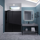 ANZZI SD-AZ8077-02MBT Leon Series 60" by 76" Frameless Sliding Shower Door in Matte Black with Tinted Glass