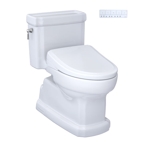 TOTO WASHLET+ Eco Guinevere Elongated 1.28 GPF Universal Height Toilet, S7A Classic Bidet Seat with AutoFlush and Auto Open/Close, Cotton White - MW9744734CEFGA#01
