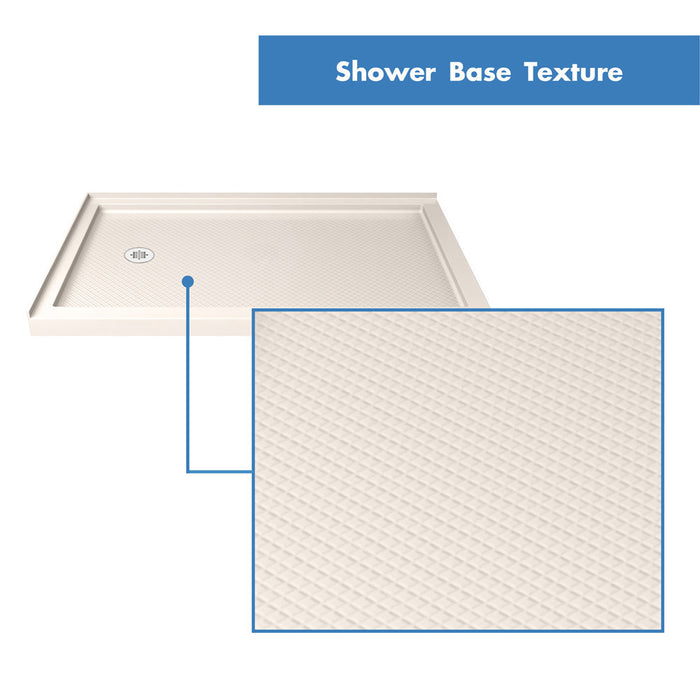 DreamLine DL-6720L-22-01 Flex 36"D x 60"W x 74 3/4"H Semi-Frameless Pivot Shower Enclosure in Chrome with Left Drain Biscuit Base Kit