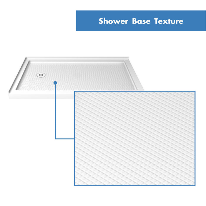DreamLine DL-6720L-01CL Flex 36"D x 60"W x 74 3/4"H Semi-Frameless Pivot Shower Enclosure in Chrome with Left Drain White Base Kit