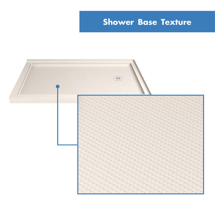 DreamLine DL-6719R-22-01 Flex 36"D x 48"W x 74 3/4"H Semi-Frameless Pivot Shower Enclosure in Chrome and Right Drain Biscuit Base Kit