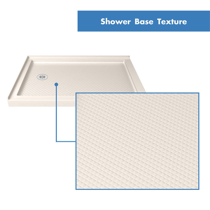 DreamLine DL-6719L-22-01 Flex 36"D x 48"W x 74 3/4"H Semi-Frameless Pivot Shower Enclosure in Chrome with Left Drain Biscuit Base Kit