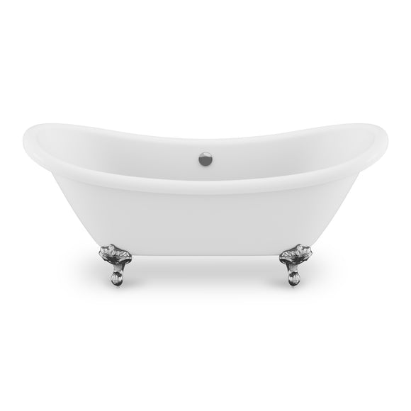 Falco 5.8 ft. Claw Foot One Piece Acrylic Freestanding Soaking Bathtub in Glossy White with Polished Chrome Feet