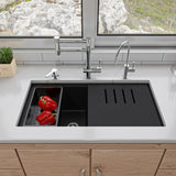 ALFI Brand AB3418DBUM-BLA Black 33" Granite Composite Workstation Double Bowl Undermount Sink