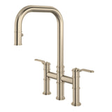 Rohl U.4551HT-STN-2 Perrin and Rowe Armstrong Pull-Down Bridge Kitchen Faucet with U-Spout