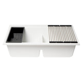 ALFI Brand AB3418DBUM-W White 33" Granite Composite Workstation Double Bowl Undermount Sink