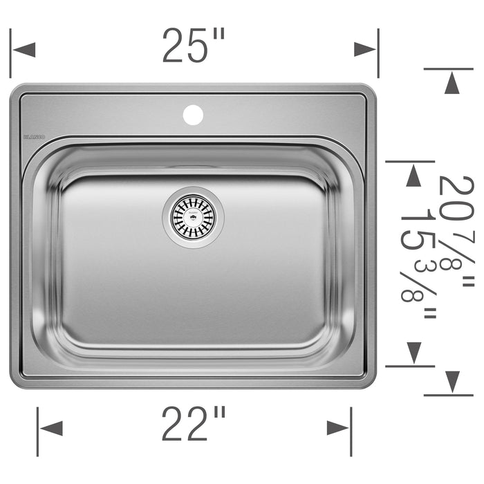Blanco 441078 Essential 25" Single Bowl Drop-In Stainless Steel Laundry Sink - 1 Hole