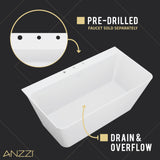 ANZZI FT-AZ114-59 VAULT 59" Acrylic Freestanding Bathtub in White with Pre-Drilled Deck Mount