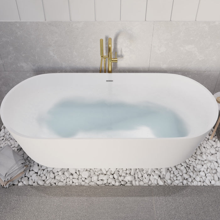 ANZZI FT-AZ8402 Badi 5.9 ft. Solid Surface Center Drain Freestanding Bathtub in Matte White