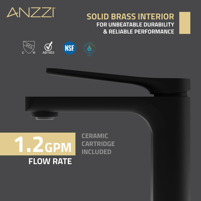 ANZZI L-AZ900MB Single Handle Single Hole Bathroom Faucet With Pop-up Drain in Matte Black
