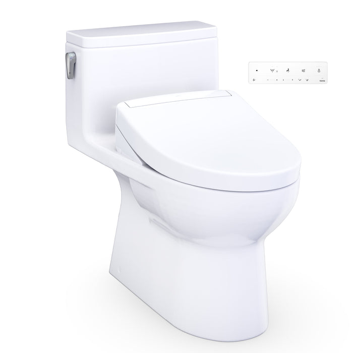 TOTO Redington WASHLET+ S5 One-Piece Elongated 1.28 GPF Universal Height Toilet with CEFIONTECT, Cotton White - MW6723446CEFG#01