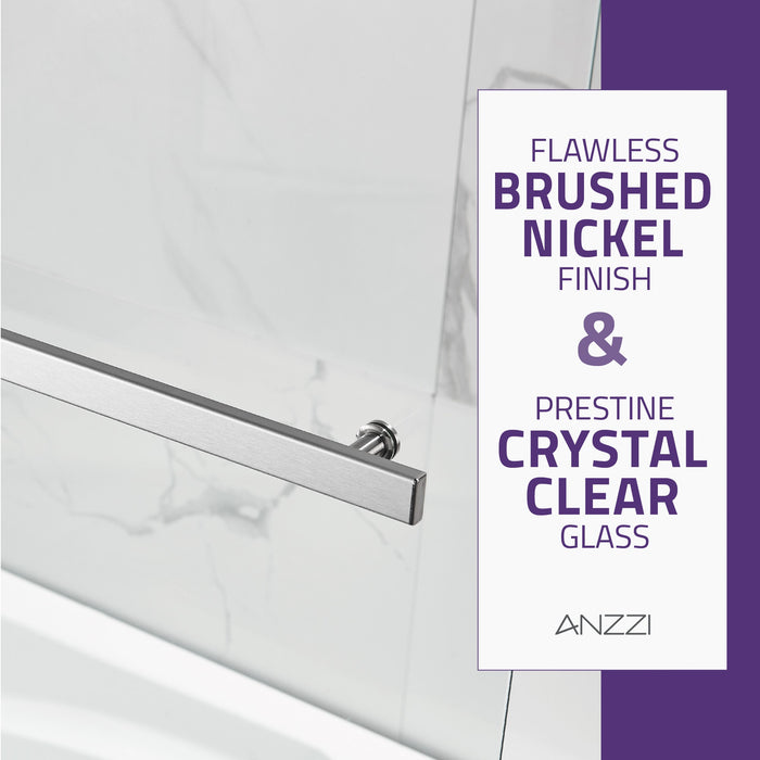 ANZZI SD05401BN-3260L 5 ft. Bathtub in White with 48" x 58" Frameless Tub Door in Brushed Nickel