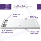 ANZZI SB-AZ012WL Field Series 36" x 60" Double Threshold Shower Base in White