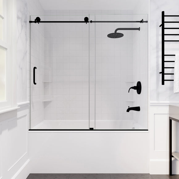 Raymore Series 60 in. x 62 in. Frameless Sliding Tub Door in Matte Black