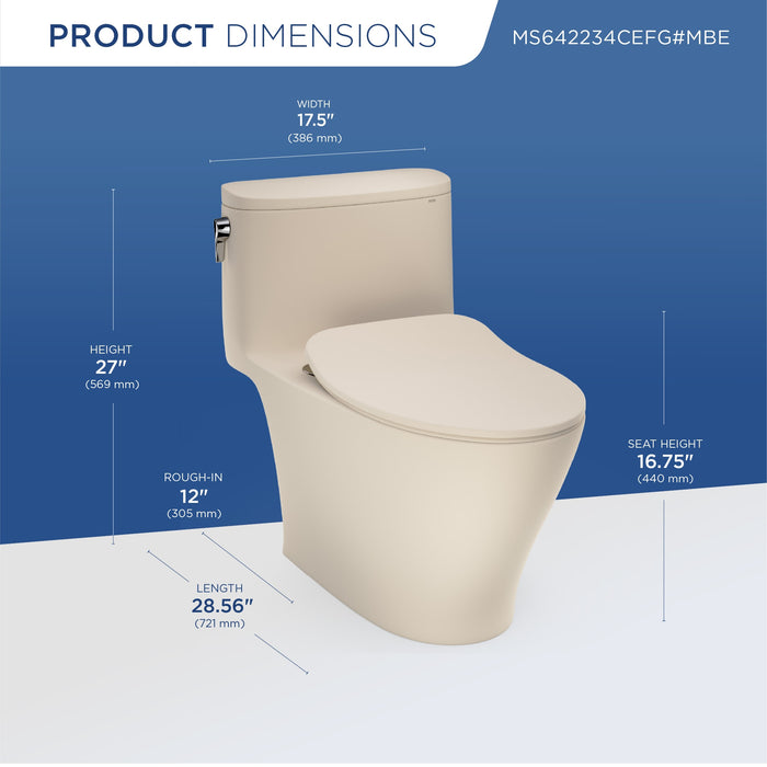 TOTO MS642234CEFG#MBE Nexus One-Piece Elongated Toilet with a Slim SoftClose Seat, Matte Beige