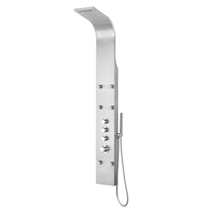 Fontan 64 in. 6-Jetted Full Body Shower Panel with Heavy Rain Shower and Spray Wand in Brushed Steel