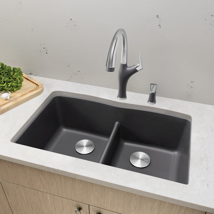 Blanco 442071 Diamond SILGRANIT 32" 50/50 Double Bowl Undermount Kitchen Sink in Cinder