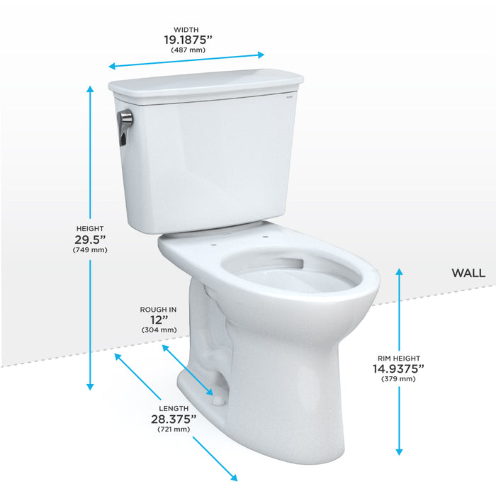 TOTO CST786CEG#11 Drake Transitional Two-Piece Elongated 1.28 GPF Toilet, Colonial White