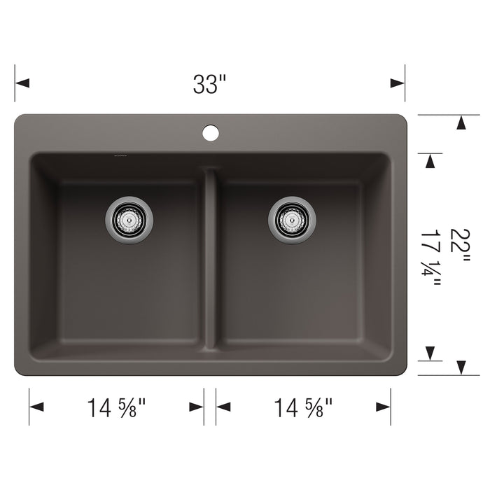 Blanco 443208 Liven SILGRANIT 33" 50/50 Double Bowl Dual Mount Kitchen Sink in Volcano Gray