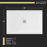 ANZZI SB-AZ103C ALEXANDER 48" x 32" Center Drain Shower Base in White