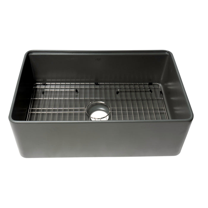 ALFI Brand ABFS3020-GM Grey Matte Workstation 30" x 20" Single Bowl Step Rim Fireclay Farm Sink