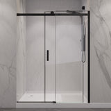 ANZZI SD-FRLS05702MB Rhodes Series 60" x 76" Frameless Sliding Shower Door with Handle in Matte Black