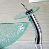 ANZZI LS-AZ8112 Paeva Series Deco-Glass Vessel Sink in Crystal Clear Chipasi with Chrome Waterfall Faucet