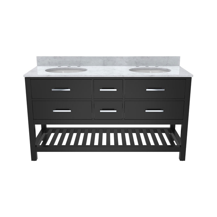 DreamLine VFVC602234RWMBK Valencia 60" Birch & Oak Console Vanity with Two Oval Undermount Sinks - Black