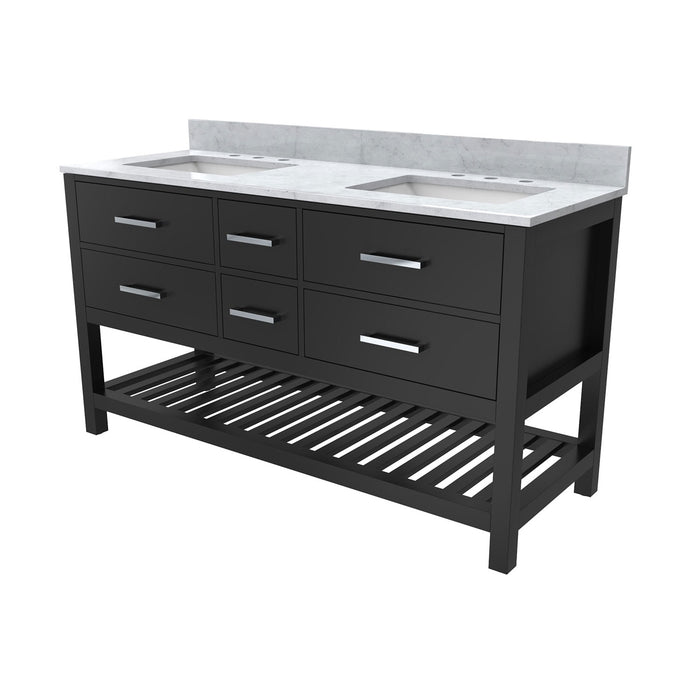 DreamLine VFVC602234SWMBK Valencia 60" Birch & Oak Console Vanity with Two Rectangular Undermount Sinks - Black