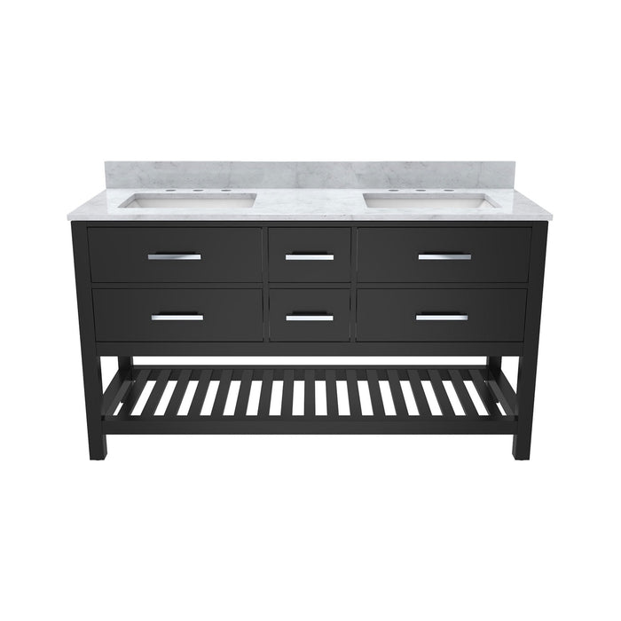 DreamLine VFVC602234SWMBK Valencia 60" Birch & Oak Console Vanity with Two Rectangular Undermount Sinks - Black