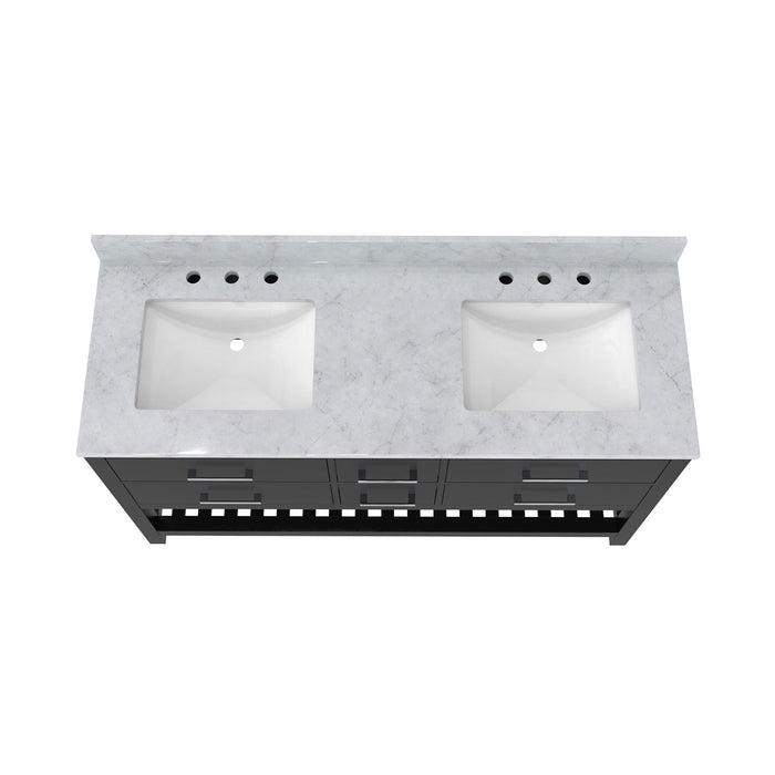 DreamLine VFVC602234SWMBK Valencia 60" Birch & Oak Console Vanity with Two Rectangular Undermount Sinks - Black