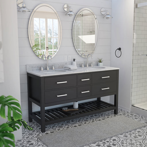 DreamLine VFVC602234RWMBK Valencia 60" Birch & Oak Console Vanity with Oval Undermount Sinks - Black