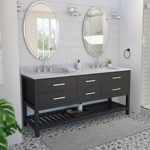 DreamLine VFVC722234SWMBK Valencia 72" Oak Console Vanity with Rectangular Undermount Sinks - Black