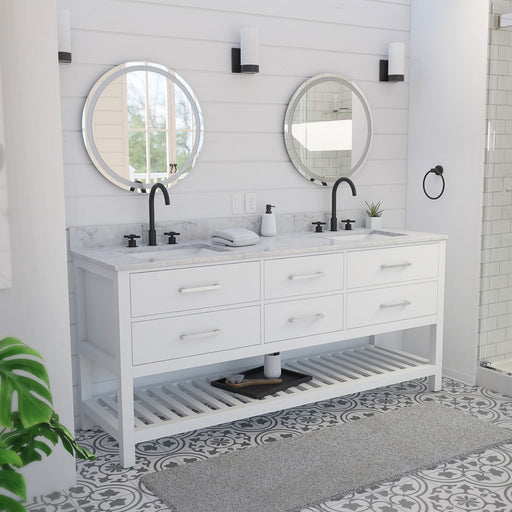DreamLine VFVC722234SWMWH Valencia 72" Oak Console Vanity with Rectangular Undermount Sinks - White