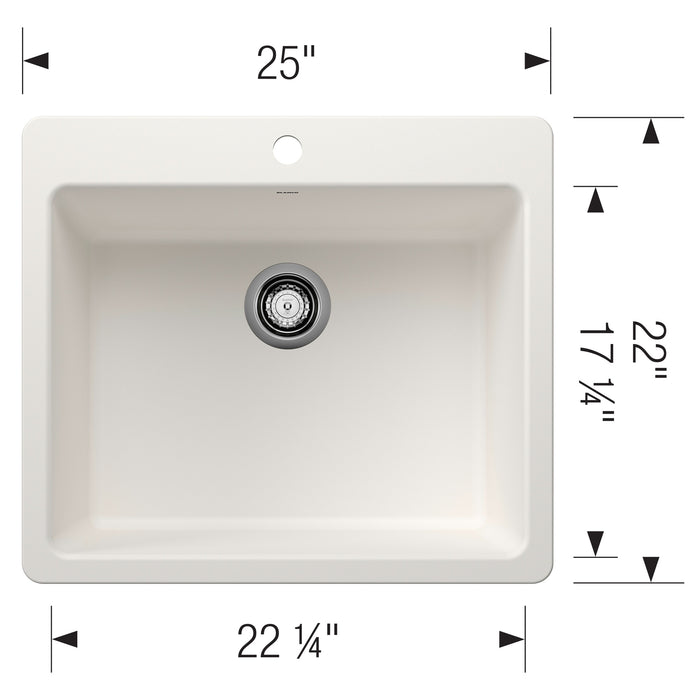 Blanco 443221 Liven SILGRANIT 25" Single Bowl Dual Mount Kitchen Sink - White