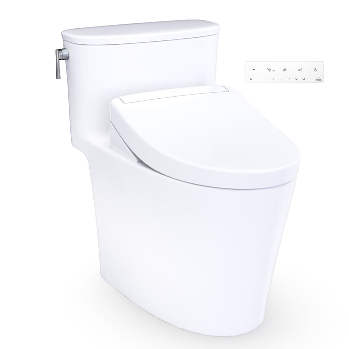 TOTO Aurora WASHLET+ S5 One-Piece Elongated 1.28 GPF Universal Height Toilet with CEFIONTECT, Cotton White - MW6863446CEFG#01