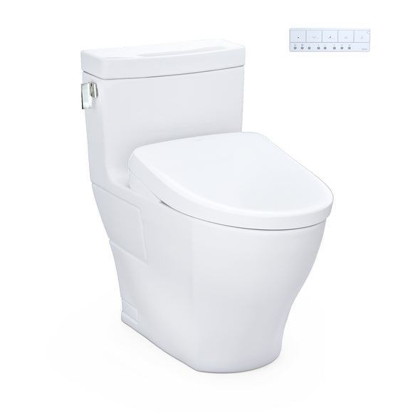 TOTO WASHLET+ Legato One-Piece Elongated 1.28 GPF Toilet and Contemporary WASHLET S7A Contemporary Bidet Seat, Cotton White - MW6244736CEFG#01