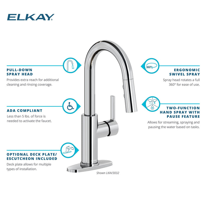 Elkay LKAV3032BK Hole Bar Faucet with Pull-down Spray in Black Stainless