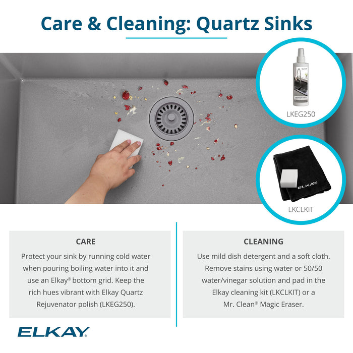 Elkay ELGRU13322BK0C 33" x 18-23/50" Quartz Single-Bowl Undermount Kitchen Sink Kit in Black