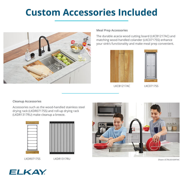 Elkay ECTRU24169RTWC 25-1/2" x 18-1/2" Stainless Steel Single-Bowl Undermount Kitchen Sink Kit in Polished Satin