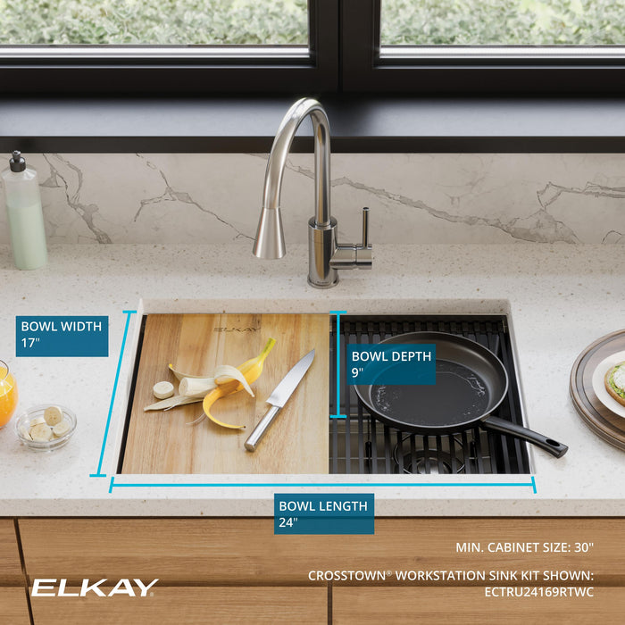 Elkay ECTRU24169RTWC 25-1/2" x 18-1/2" Stainless Steel Single-Bowl Undermount Kitchen Sink Kit in Polished Satin