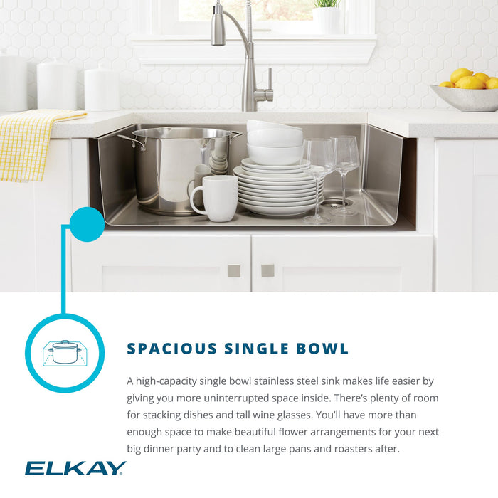 Elkay ECTRU30169RTWC 31-1/2" x 18-1/2" Stainless Steel Single-Bowl Undermount Kitchen Sink Kit in Polished Satin