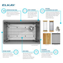 Dimension drawing for Elkay EFRU27169RW 28-1/2" x 18-1/2" Stainless Steel Single-Bowl Undermount Kitchen Sink Kit in Polished Satin