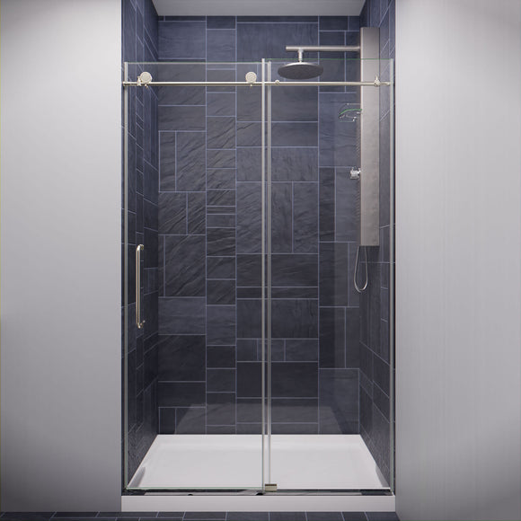 Madam Series 48 in. by 76 in. Frameless Sliding Shower Door in Brushed Nickel with Handle