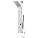 Aura 2-Jetted Shower Panel with Heavy Rain Shower & Spray Wand in Brushed Steel