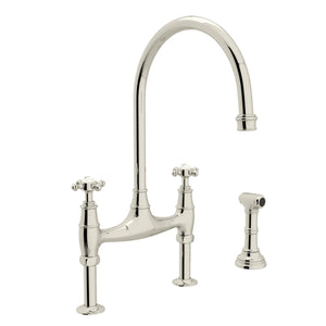 Rohl U.4718X-PN-2 Perrin and Rowe Georgian Era Bridge Kitchen Faucet with Sidespray