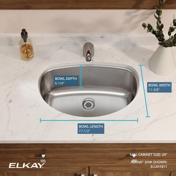 Dimension drawing for Elkay ELUH1811 19-1/2" x 13-5/16" Stainless Steel Single-Bowl Undermount Bathroom Sink in Lustrous Satin