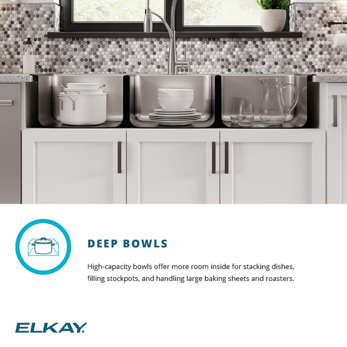 Elkay LTR5422106 54" x 22" Stainless Steel 6-Hole Triple-Bowl Drop-In Kitchen Sink in Lustrous Satin