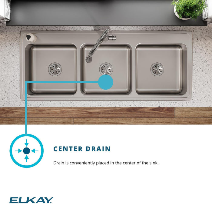 Elkay LTR5422106 54" x 22" Stainless Steel 6-Hole Triple-Bowl Drop-In Kitchen Sink in Lustrous Satin